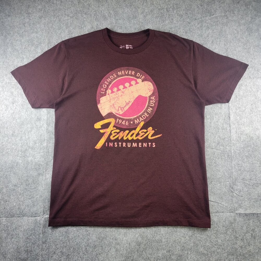 Fender Legends Never Die Maroon Graphic T-Shirt Mens Size Large